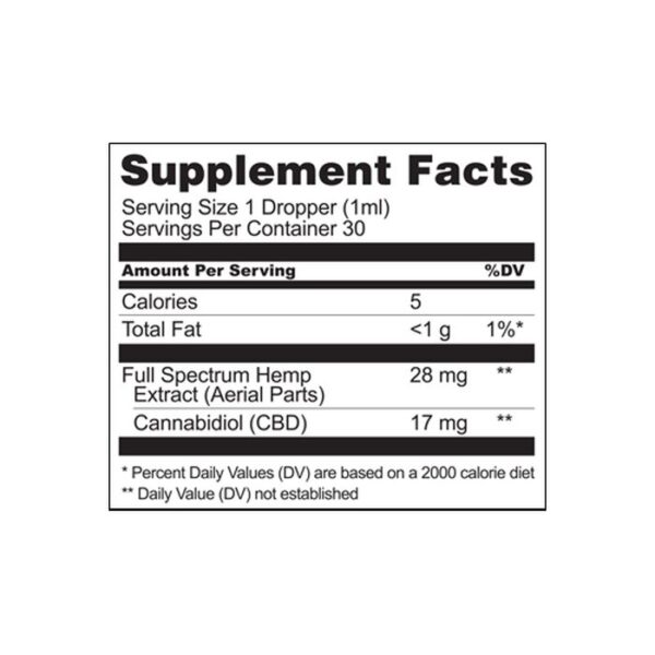 CBDistillery Full Spectrum CBD Oil Tincture 500mg 30ml Supplement Facts