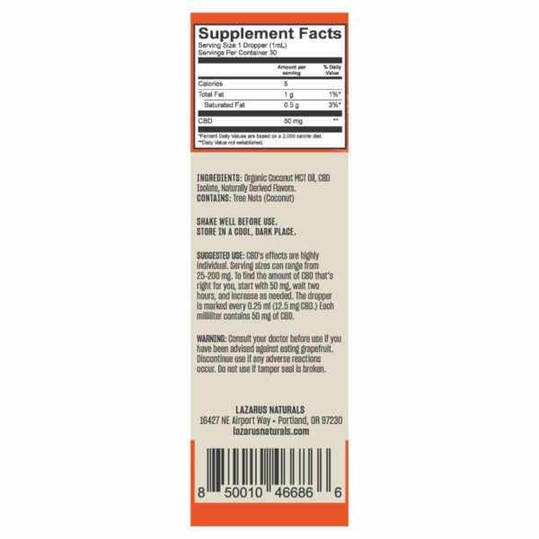 Lazarus Naturals CBD Isolate Tincture Blood Orange Label