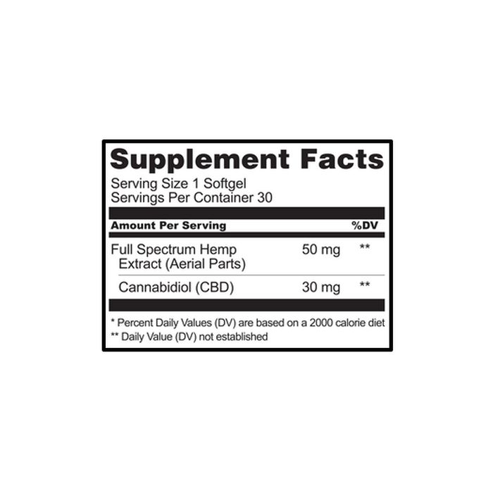 CBDistillery Full Spectrum CBD Softgels 30mg 30ct Supplement Facts