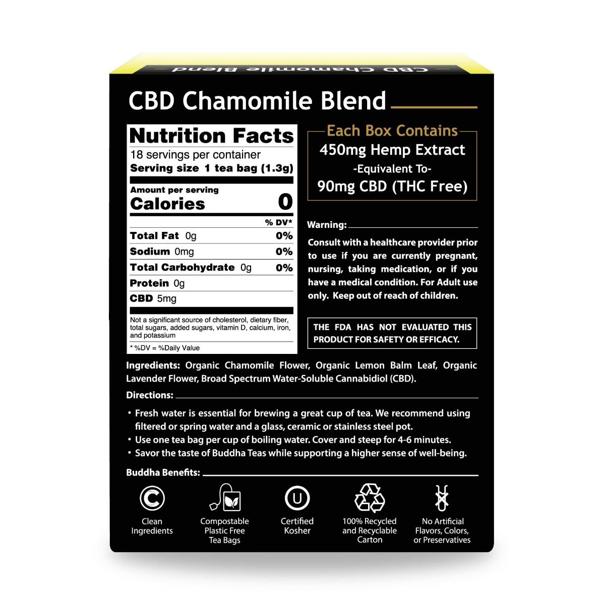 Buddha Teas CBD Tea Chamomile Supplement Facts 18ct