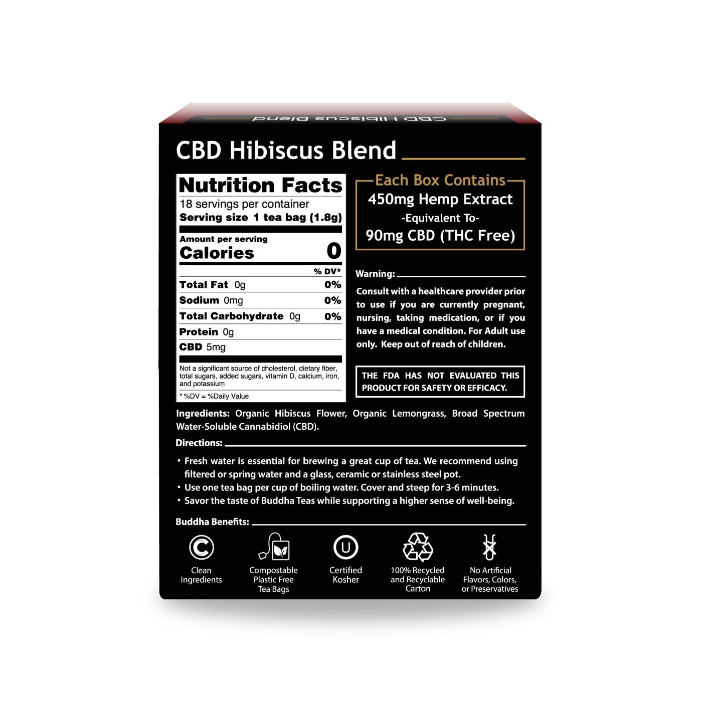 Buddha Teas CBD Tea Hibiscus Supplement Facts 18ct