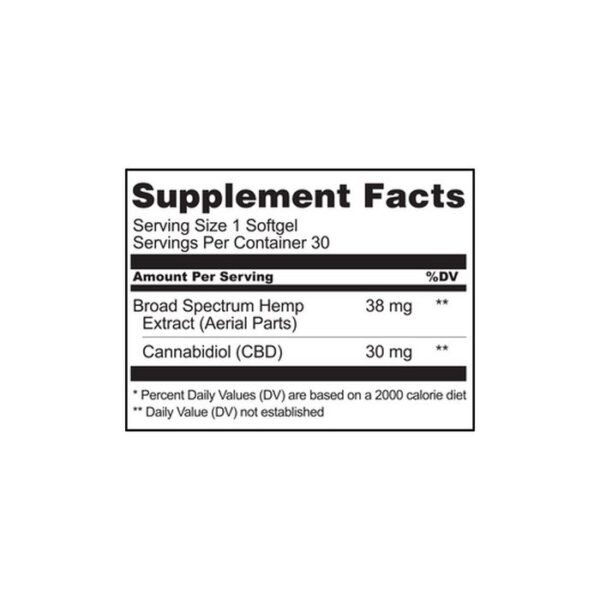 CBDistillery CBD Broad Spectrum Softgels 30mg 30ct Supplement Facts