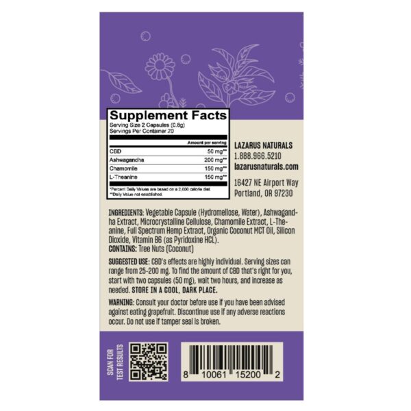 Lazarus Naturals Relaxation Blend Capsules Label