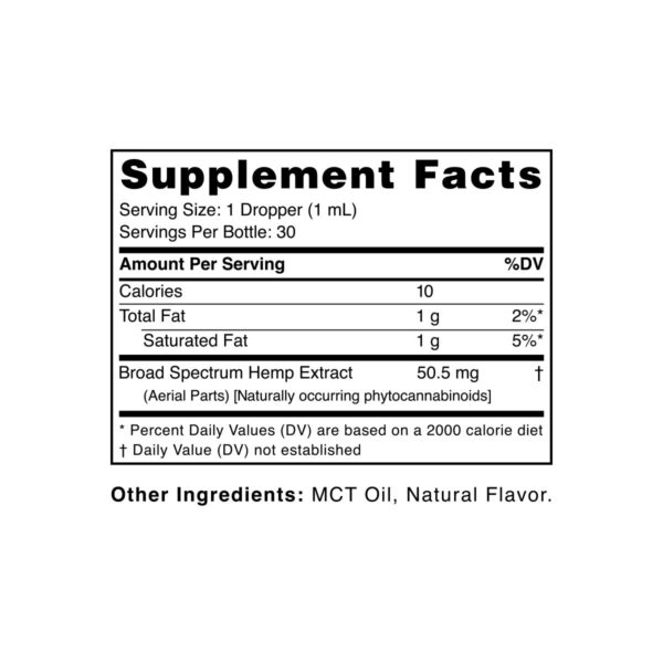 cbdMD Broad Spectrum CBD Oil 1500mg 30ml Supplement Facts