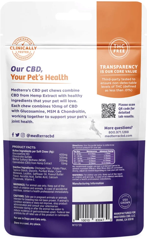 Medterra CBD Pet Joint Support Chews Label