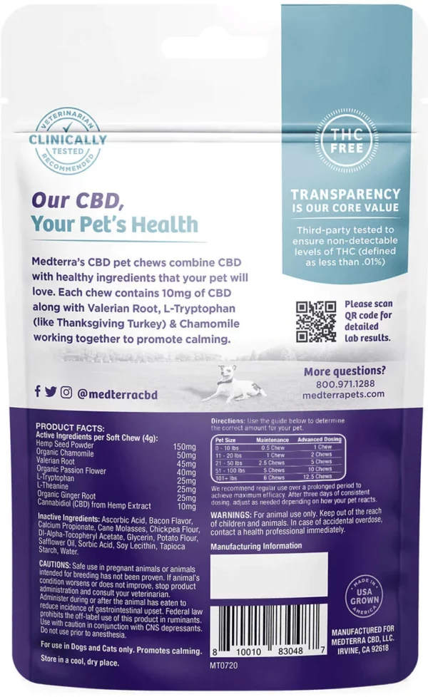 Medterra CBD Pet Calming Chews Label