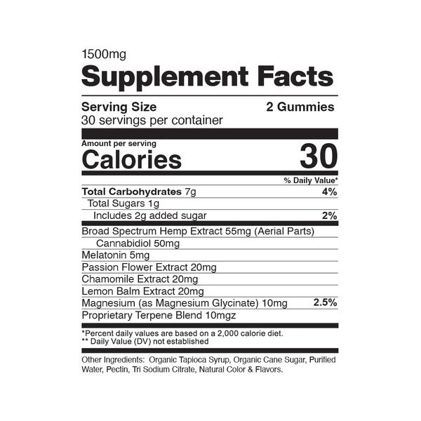 CBDfx CBD Gummies Sleep with Melatonin 1500mg 60ct Supplement Facts