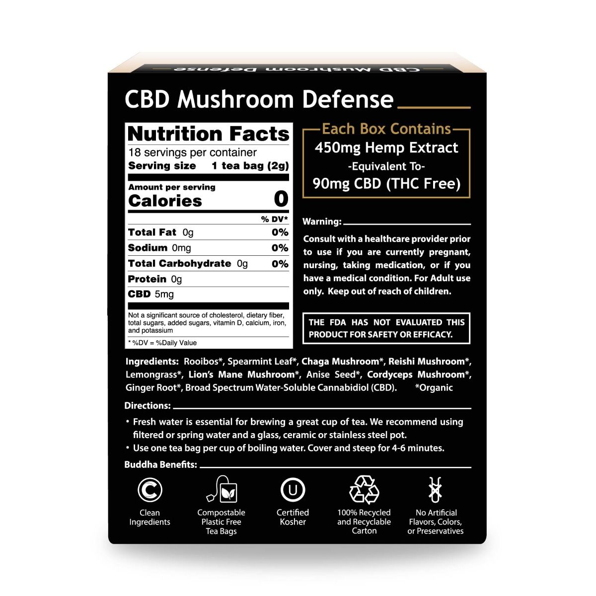 Buddha Teas CBD Mushroom Defense Tea Supplement Facts Buddha Teas CBD Mushroom Defense Tea