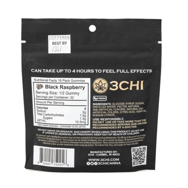 3Chi Delta 8 Gummies Black Raspberry 400mg 16ct Supplement Facts