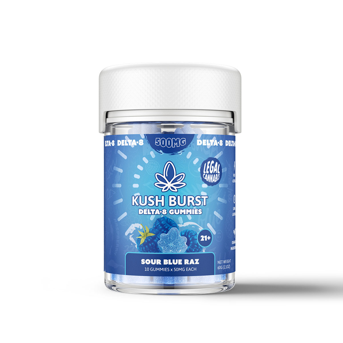 Kush Burst Delta 8 CBD Gummies Blue Raspberry 500mg 10ct
