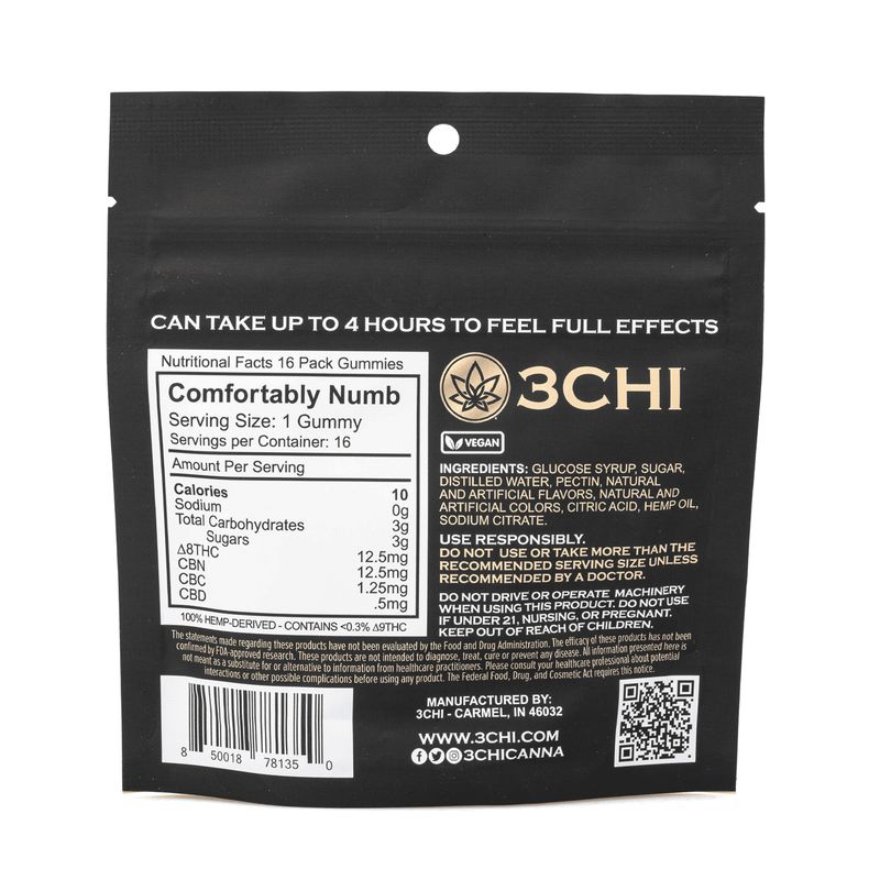 3Chi Comfortably Numb Delta 8 CBN Gummies 400mg 16ct Supplement Facts