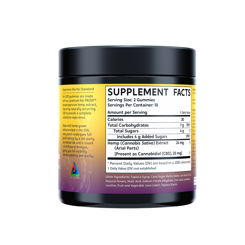 Koi CBD Gummies Anytime Balance 200mg 20ct Supplement Facts