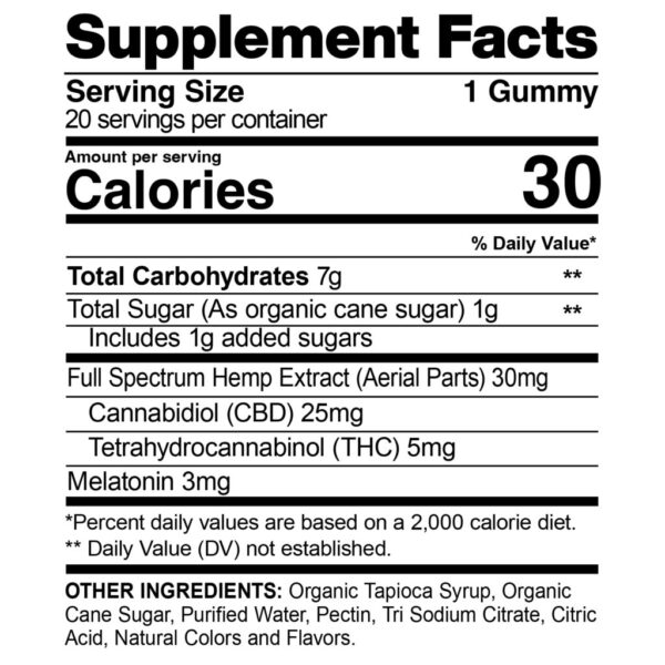 CBDfx CBD Delta 9 Gummies Lemon Dream 600mg 20ct Supplement Facts