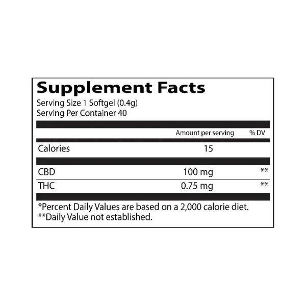 Lazarus Naturals Full Spectrum CBD Softgels 100mg 40ct Supplement Facts