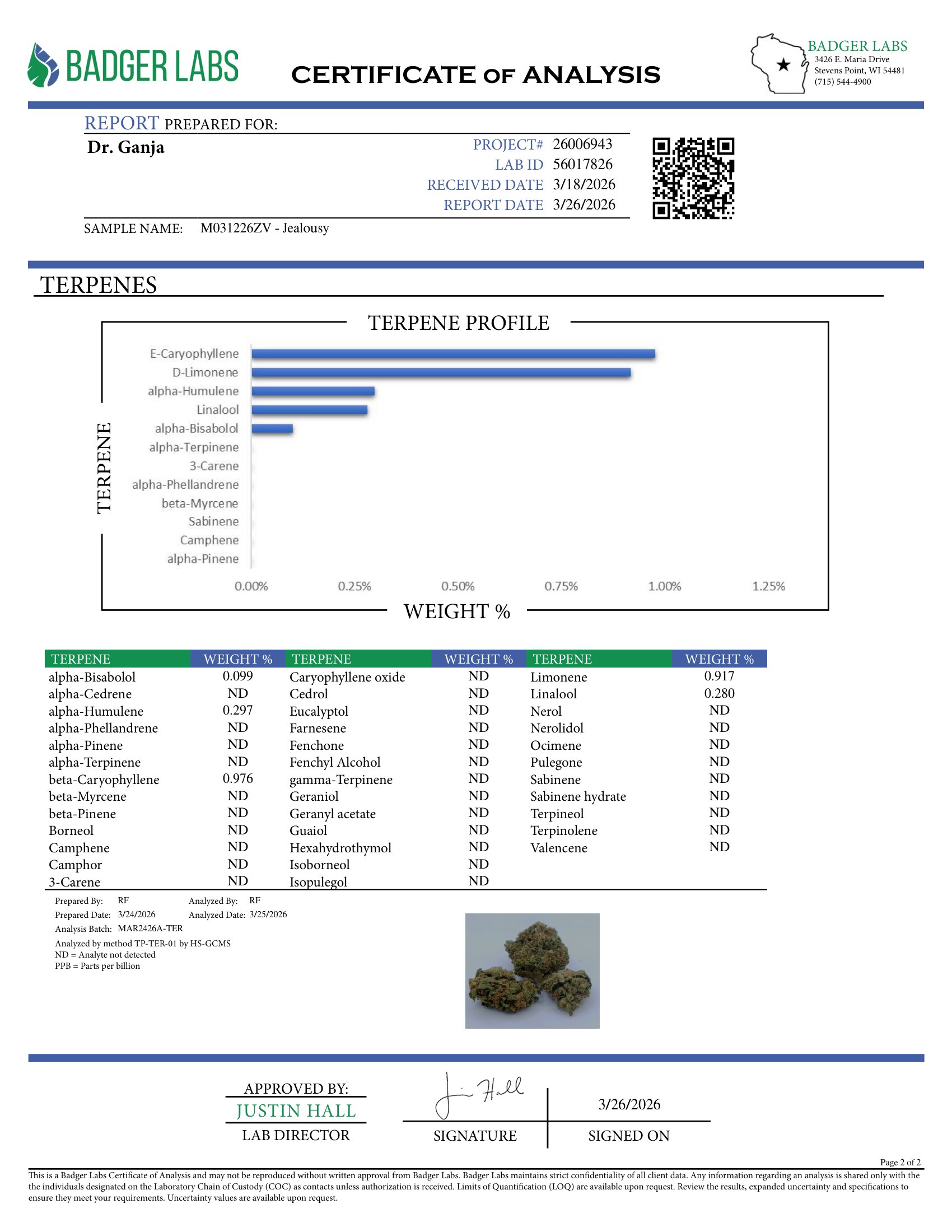 Jealousy Terpenes Certificate of Analysis
