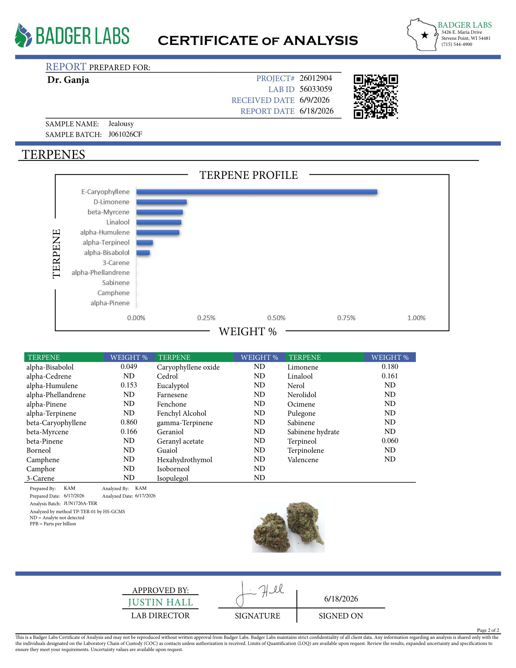 Jealousy Terpenes Certificate of Analysis