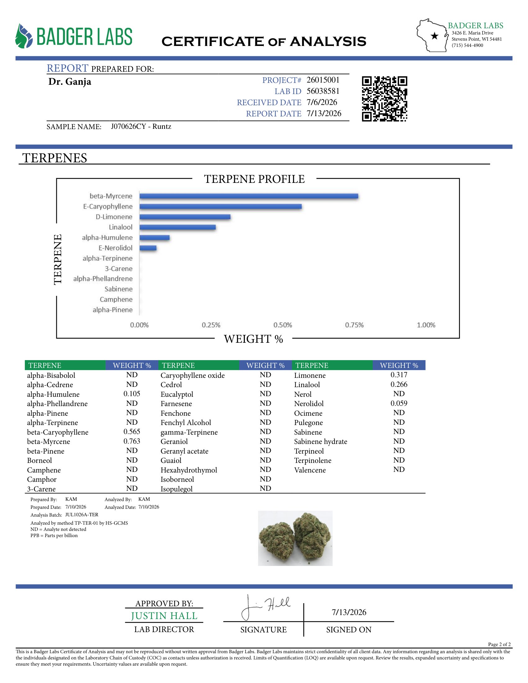 Runtz Terpenes Certificate of Analysis
