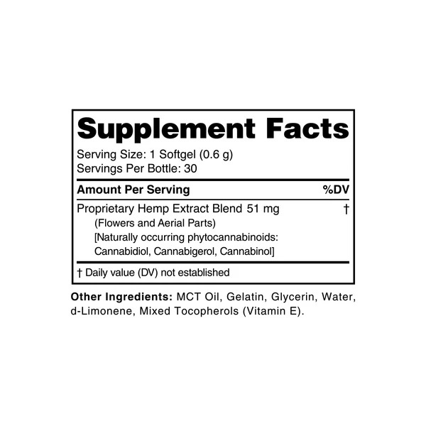 cbdMD Broad Spectrum Softgels 1500mg 30ct Supplement Facts