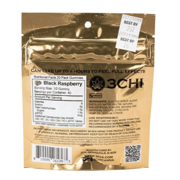 3Chi Delta 9 Gummies Black Raspberry 200mg 20ct Supplement Facts