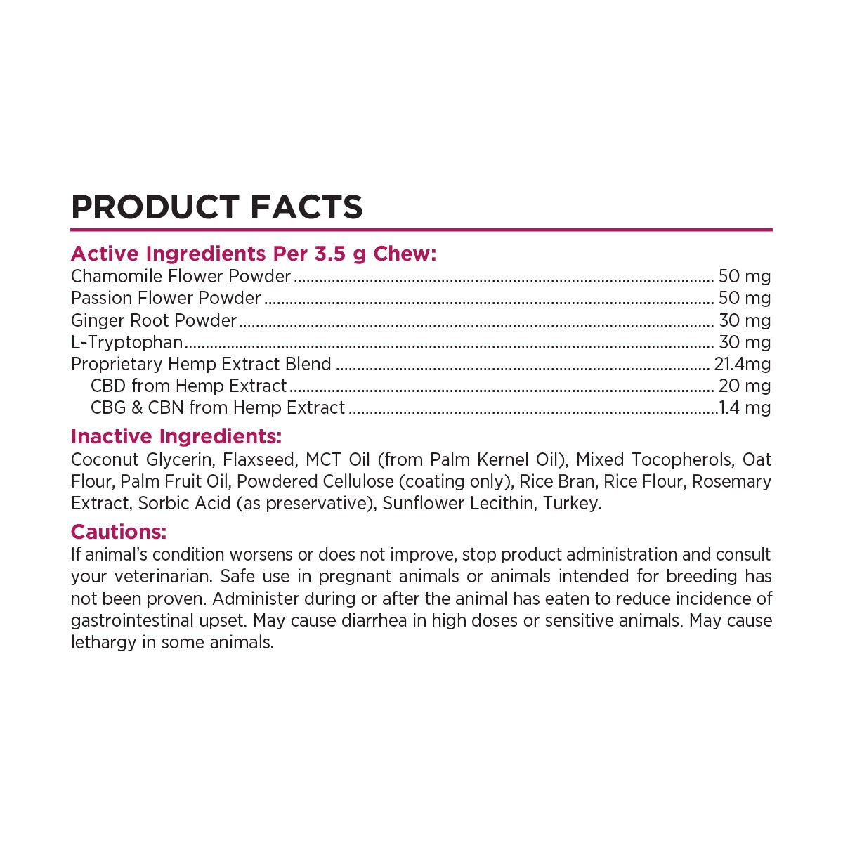 Paw CBD Calming Chews Turkey 600mg 30ct Supplement Facts Paw CBD Calming Chews Turkey 600mg 30ct Supplement Facts