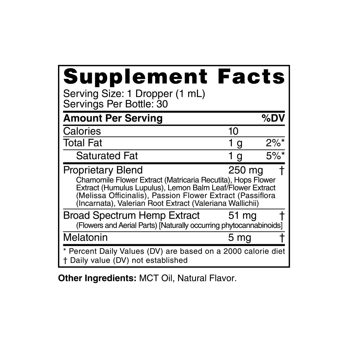 cbdMD CBD PM Sleep Oil Mint 1500mg 30ml Supplement Facts