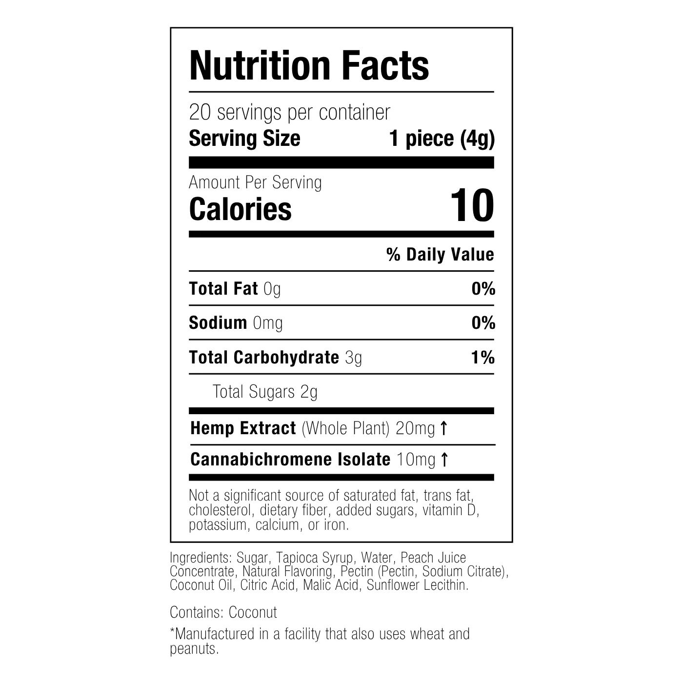 Wyld CBD CBC Gummies Peach 30mg 20ct Supplement Facts