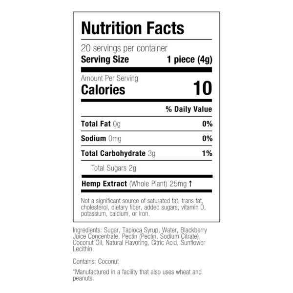 Wyld CBD Gummies Blackberry 25mg 20ct Supplement Facts