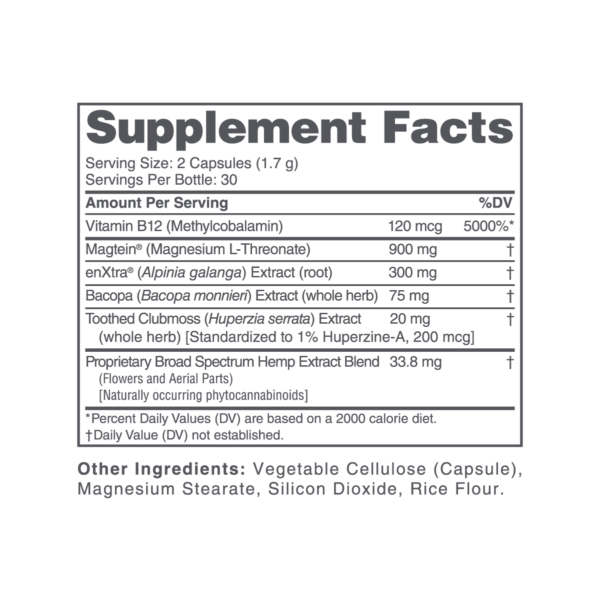 cbdMD Broad Spectrum CBD Capsules Focus 1000mg 60ct Supplement Facts