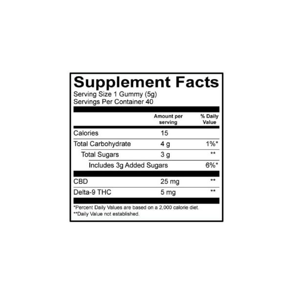 Cycling Frog CBD Delta 9 Gummies Huckleberry 1200mg 40ct Supplement Facts
