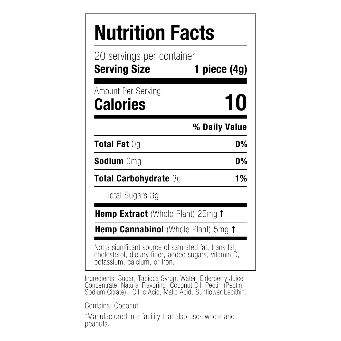 Wyld CBD CBN Gummies Elderberry 30mg 20ct Supplement Facts