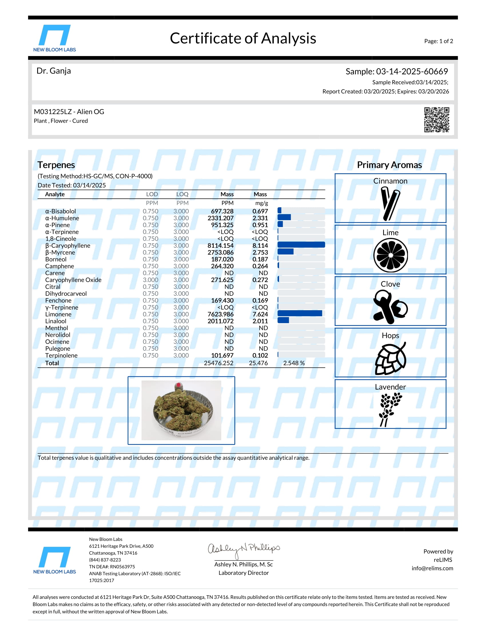Alien OG Terpenes Certificate of Analysis