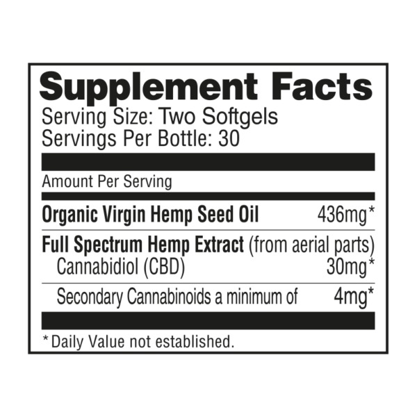 NuLeaf Naturals Full Spectrum CBD Softgels 900mg 60ct Supplement Facts