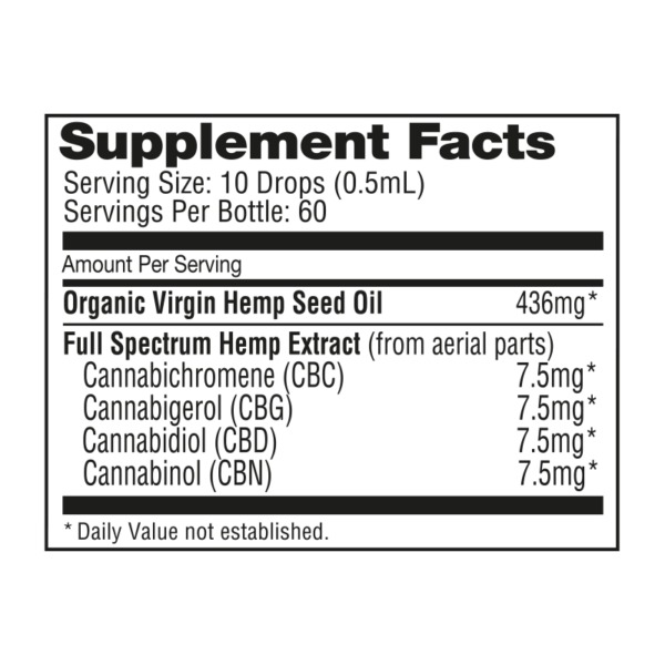 NuLeaf Naturals Full Spectrum Multicannabinoid Oil 1800mg 30ml Supplement Facts