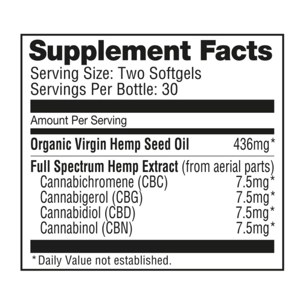 NuLeaf Naturals Full Spectrum Multicannabinoid Softgels 900mg 60ct Supplement Facts
