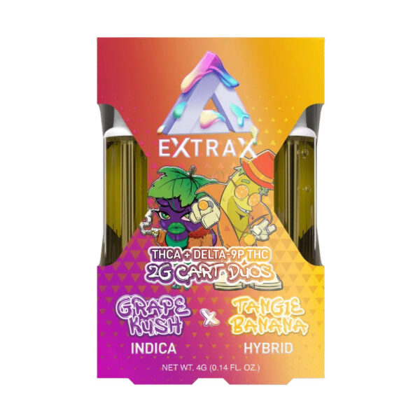 Delta Extrax Adios Blend Duo Vape Cartridge Tangie Banana & Grape Kush 4g