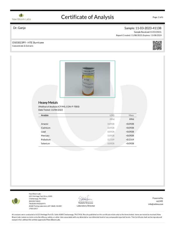Dr.Ganja-Diamond-Distillate-HTE-Vape-Cartridge-Slurricane-Heavy-Metals-Certificate-of-Analysis