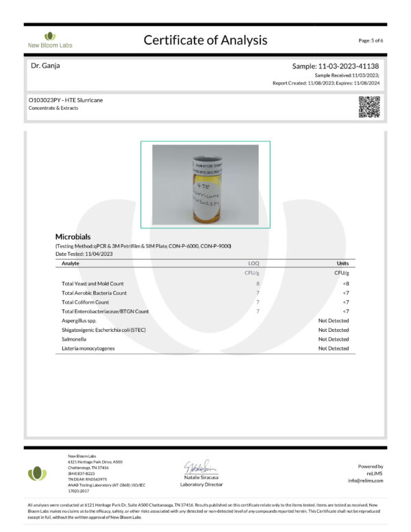 Dr.Ganja-Diamond-Distillate-HTE-Vape-Cartridge-Slurricane-Microbials-Certificate-of-Analysis