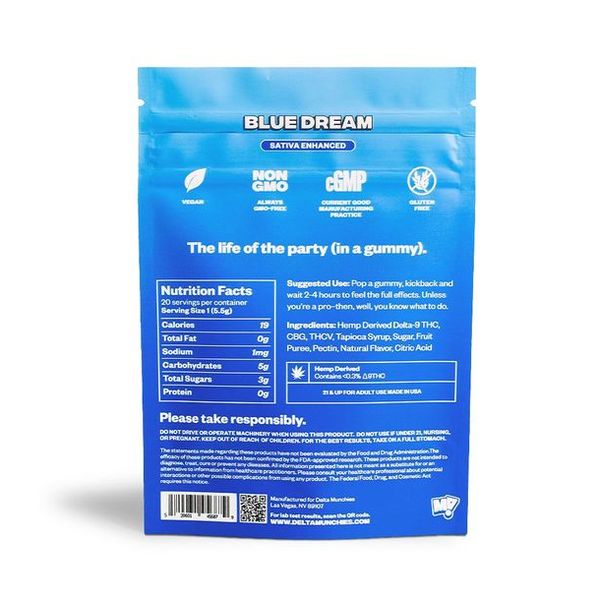 Delta Munchies Delta 9 Gummies Blue Dream 400mg 20ct Supplement Facts