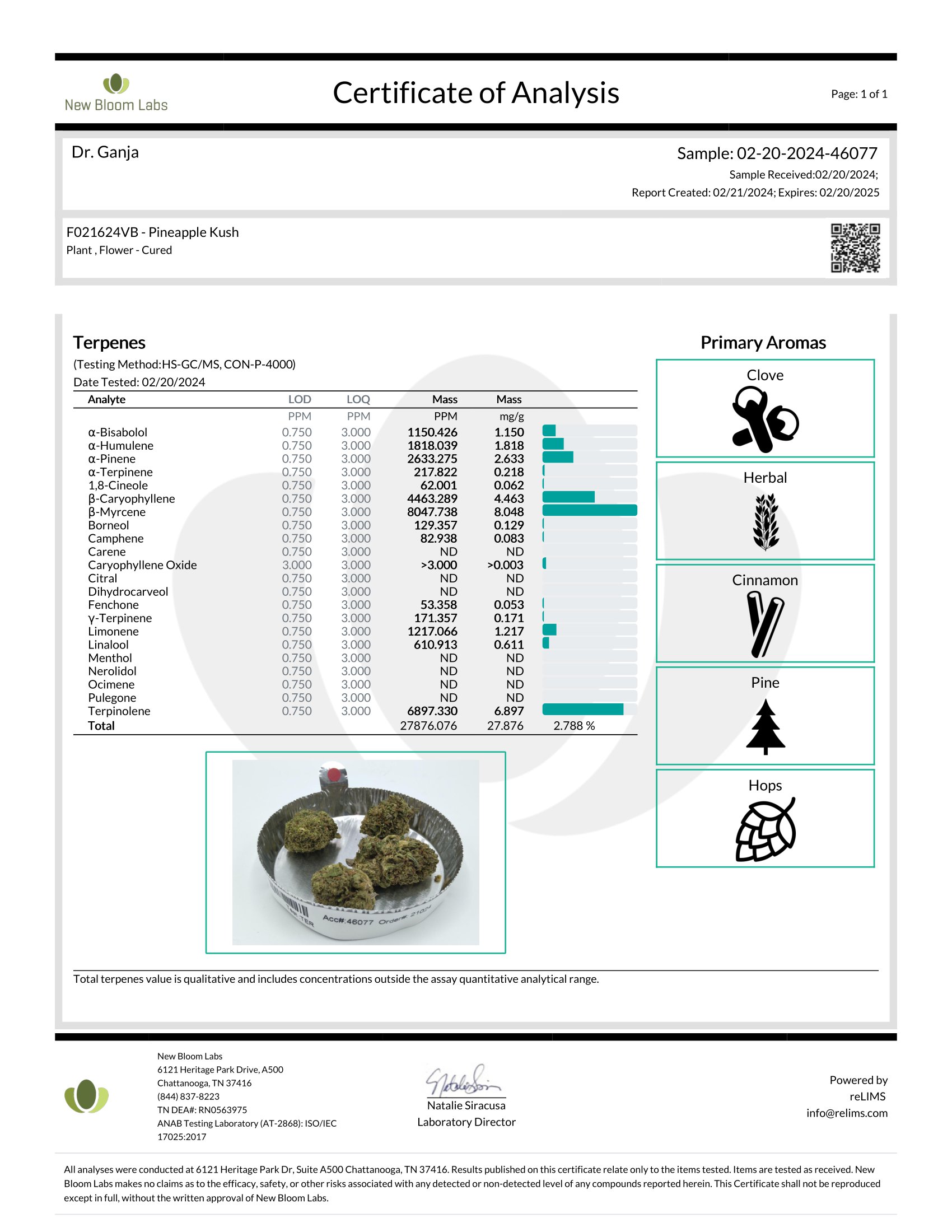 Pineapple Kush Terpenes Certificate of Analysis Pineapple Kush Terpenes Certificate of Analysis