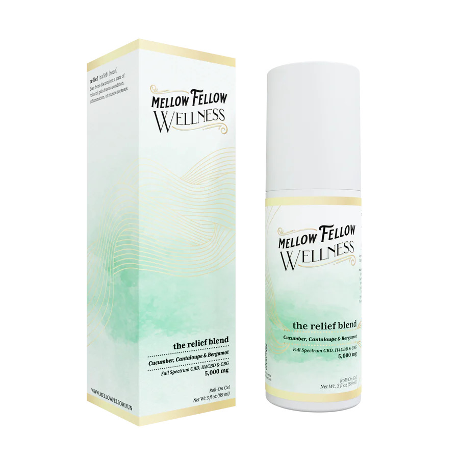 Mellow Fellow Relief Blend Roll On Gel Cucumber, Cantaloupe Bergamot 5000mg 3oz Mellow Fellow Relief Blend Roll On Gel Cucumber, Cantaloupe Bergamot 5000mg 3oz