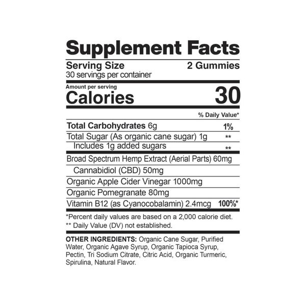CBDfx CBD Gummies Apple Cider Vinegar 1500mg 60ct Supplement Facts