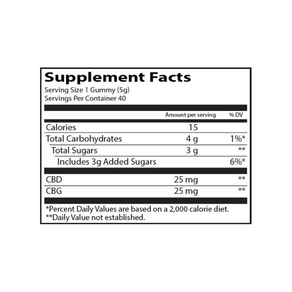 Lazarus Naturals Full Spectrum CBD CBG Gummies Mixed Berry 2000mg 40ct Supplement Facts