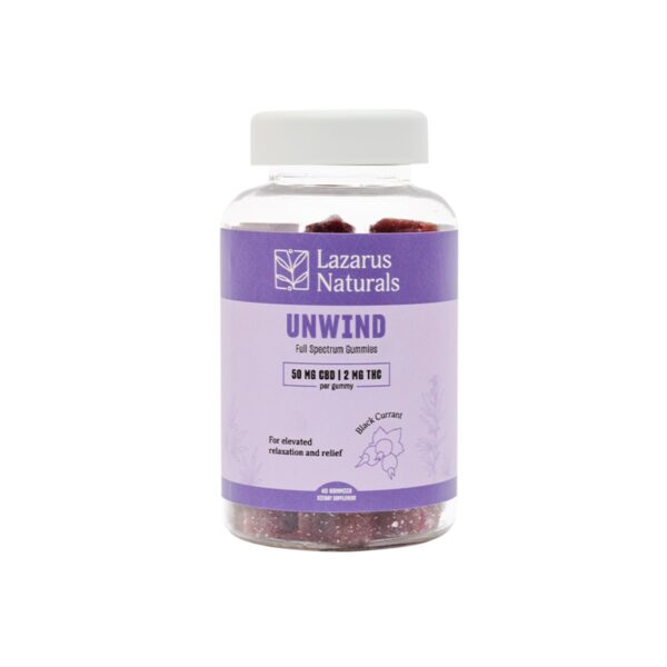 Lazarus Naturals Full Spectrum CBD THC Unwind Gummies Black Currant 2080mg 40ct