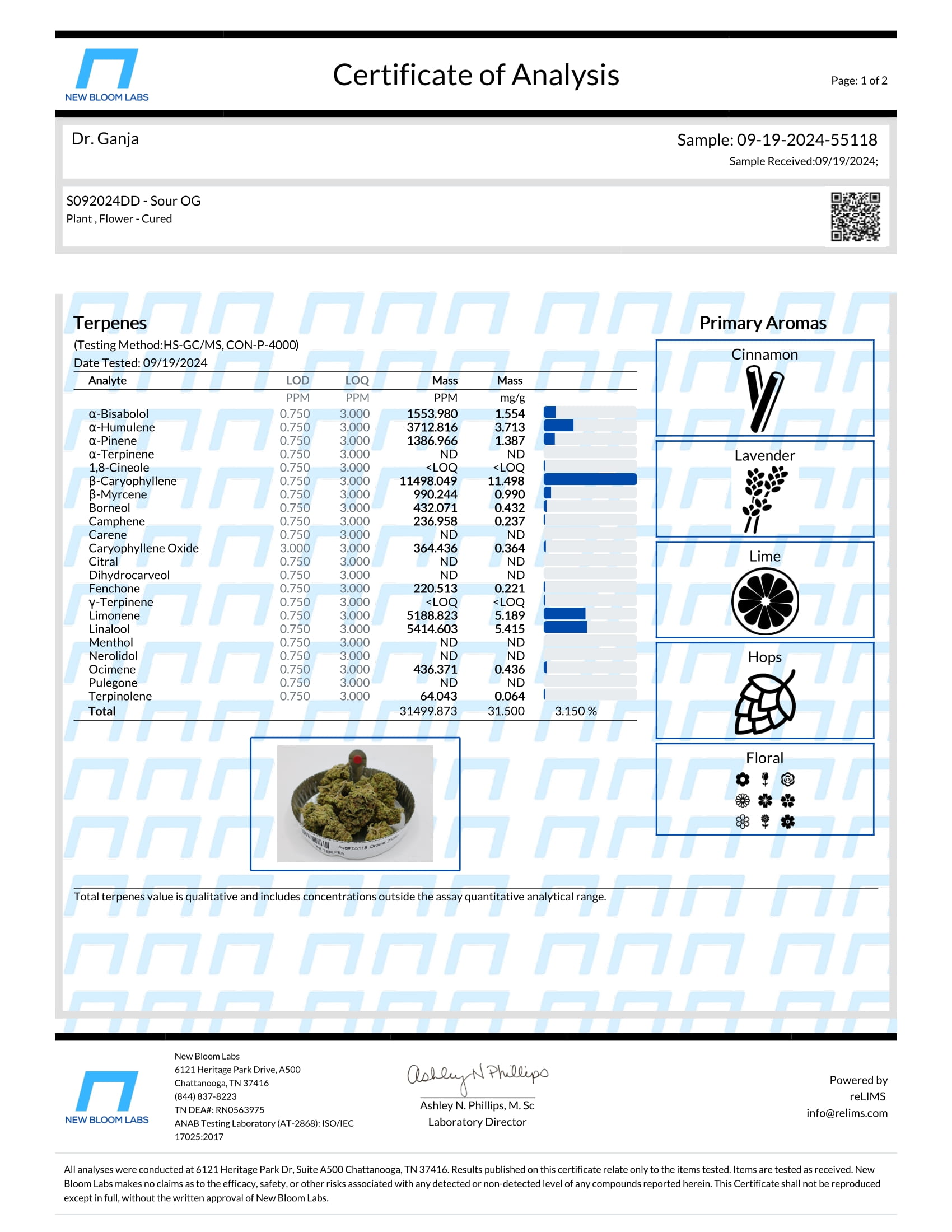 Sour OG Terpenes Certificate of Analysis