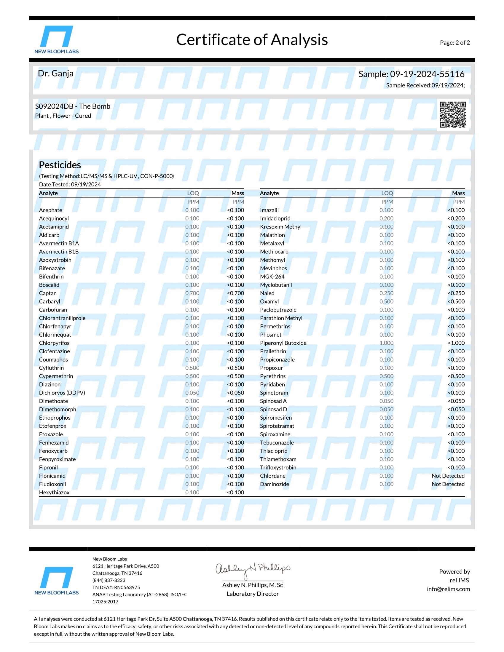 The Bomb Pesticides Certificate of Analysis The Bomb Pesticides Certificate of Analysis