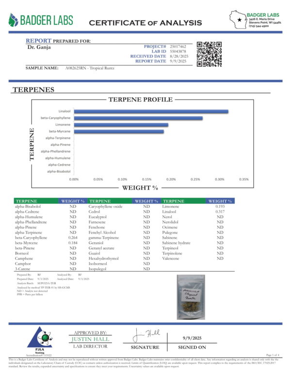 Tropical Runtz Terpenes Certificate of Analysis
