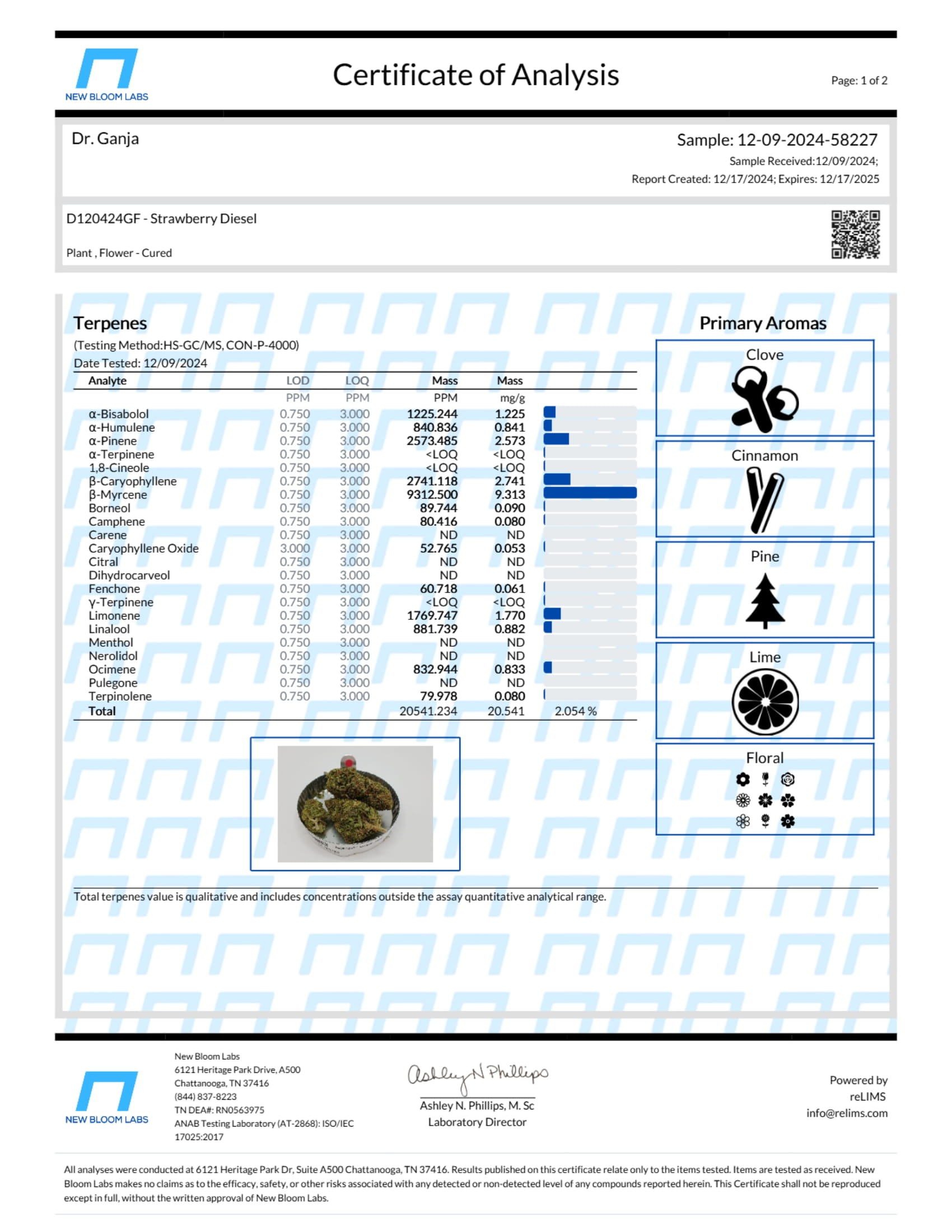 Strawberry Diesel Terpenes Certificate of Analysis