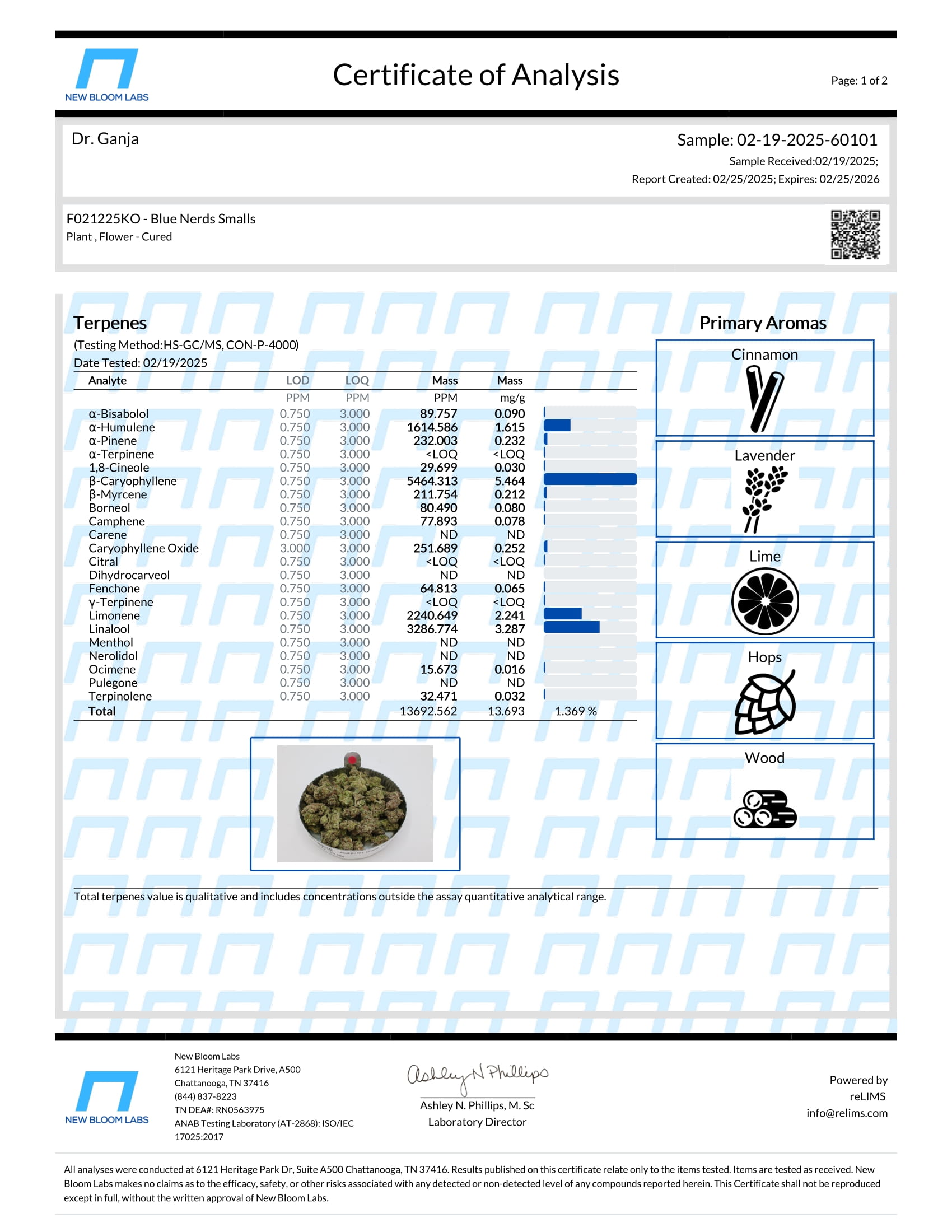 Blue Nerds Smalls Terpenes Certificate of Analysis