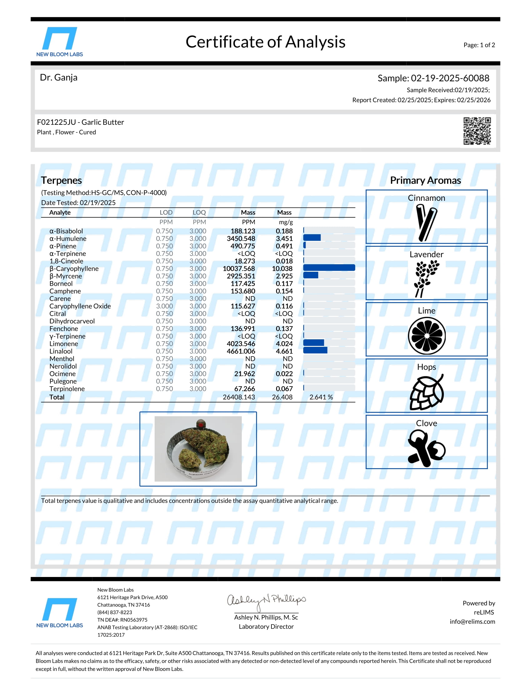 Garlic Butter Terpenes Certificate of Analysis