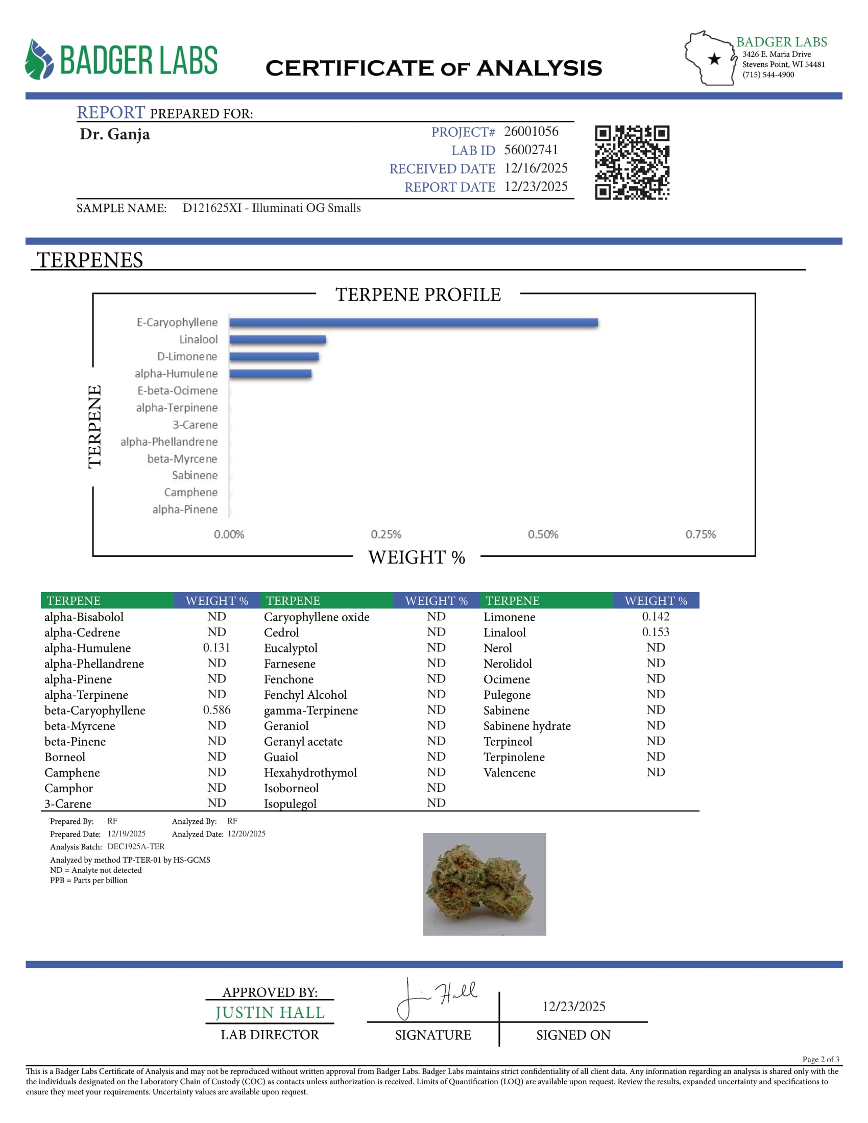Illuminati OG Smalls Terpenes Certificate of Analysis